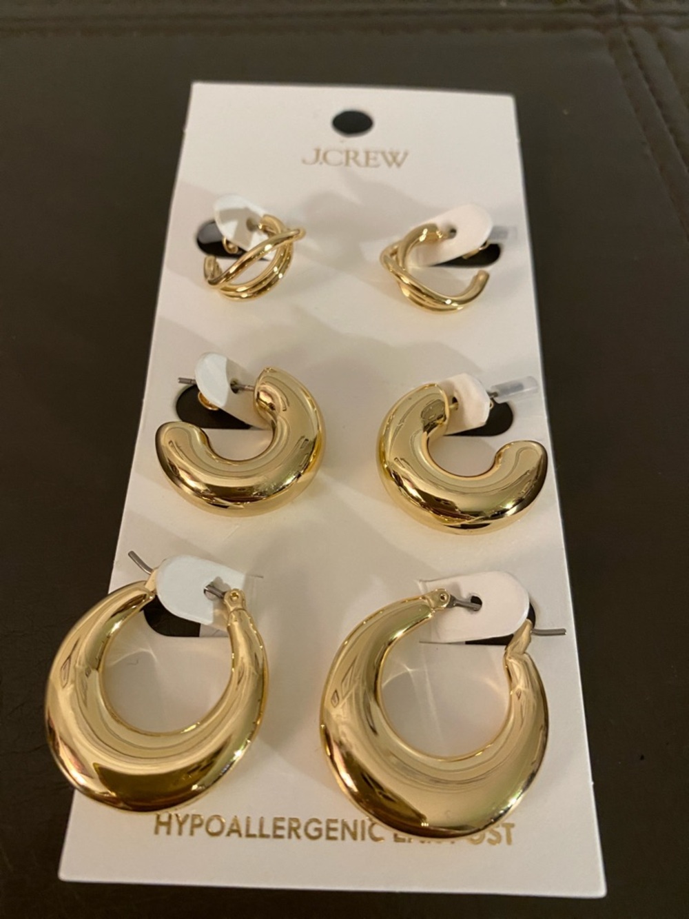 $60 msrp NWT J. Crew Polished chunky Gold Hoop Earring Set - Trio